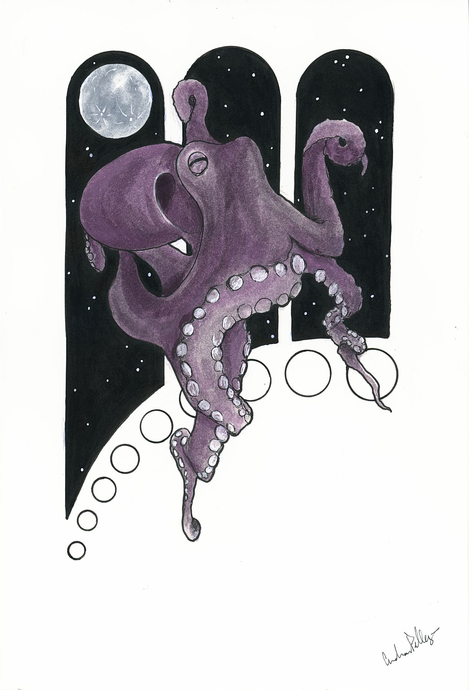 Oct Nouveau — purple octopus does art nouveau space ballet